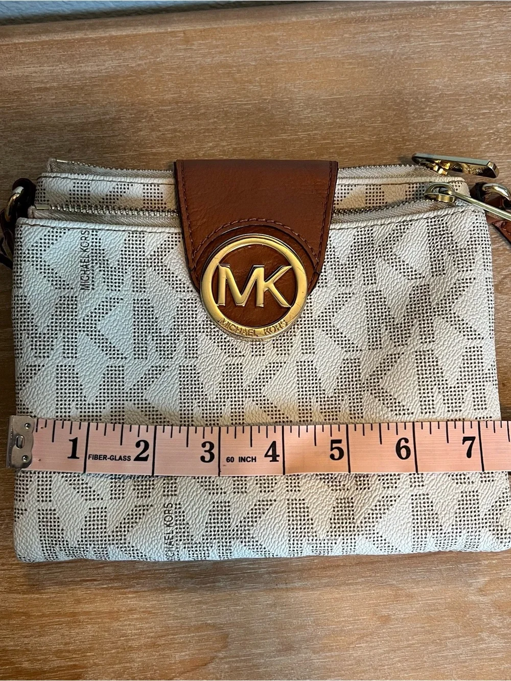 Michael Kors Cream and Brown MK Logo Crossbody Bag